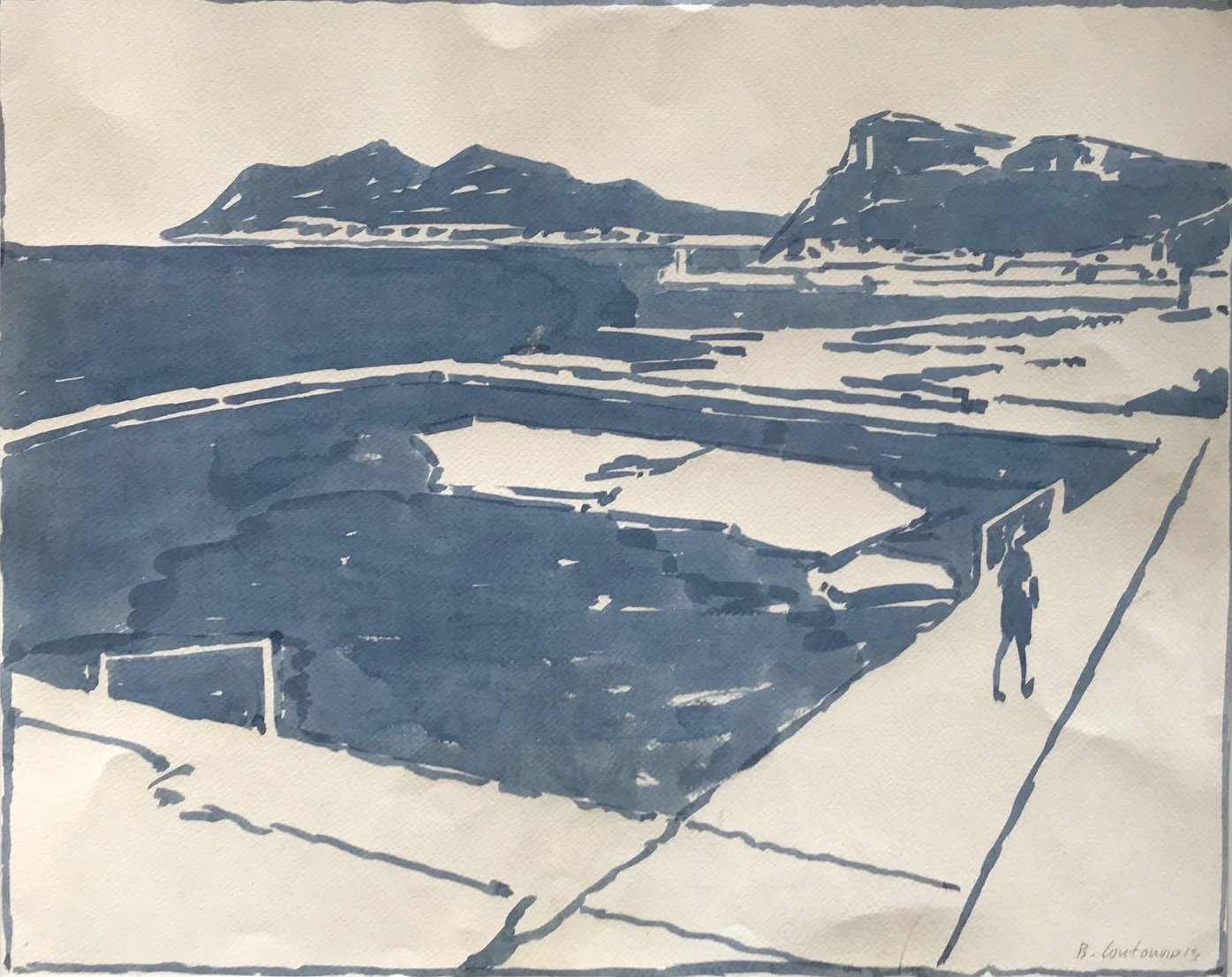 Ben Coutouvidis, Dalebrook pool, indigo, Drawing on Paper