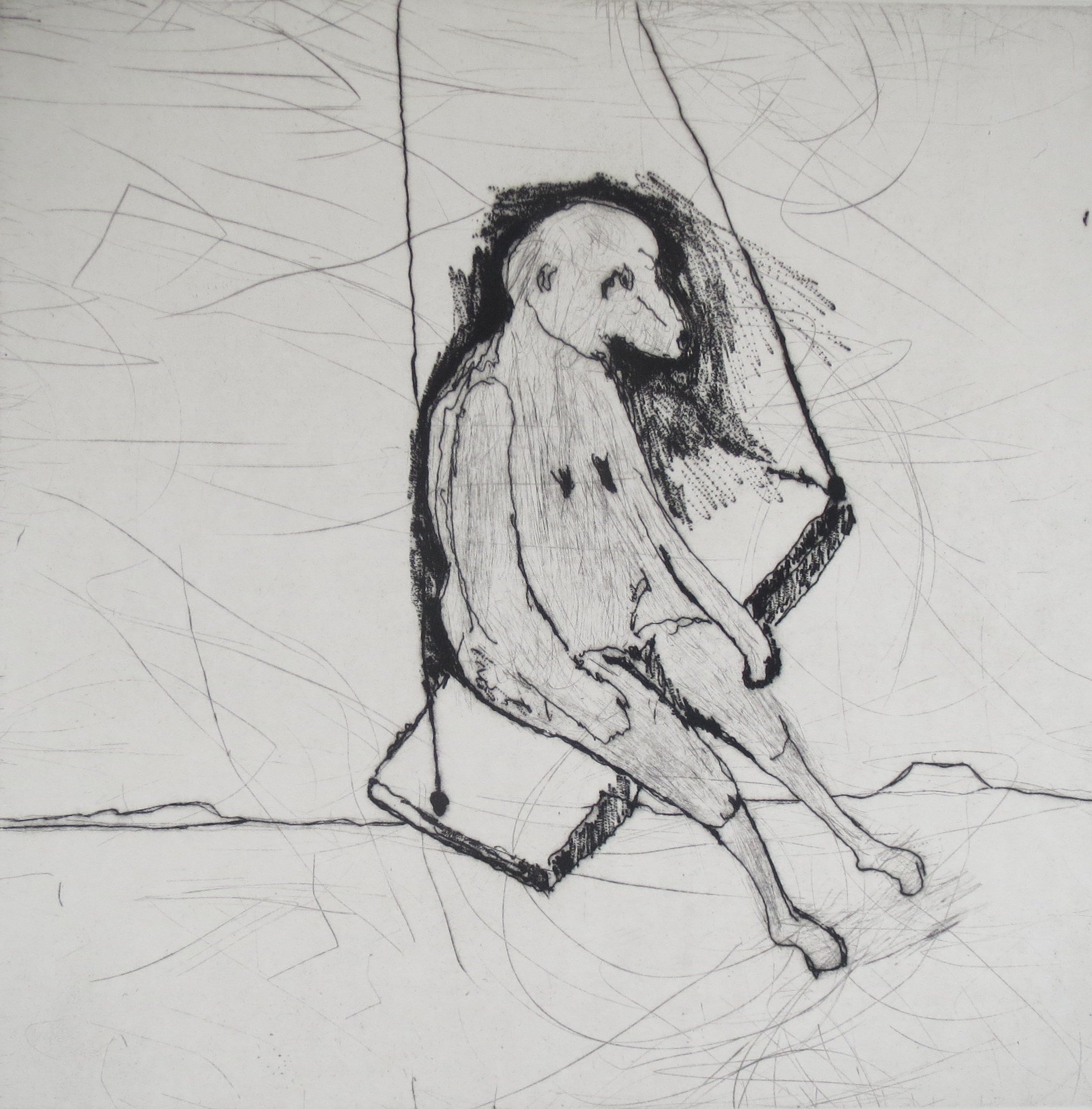 Baboon Swinging - Wilma Cruise, Drypoint