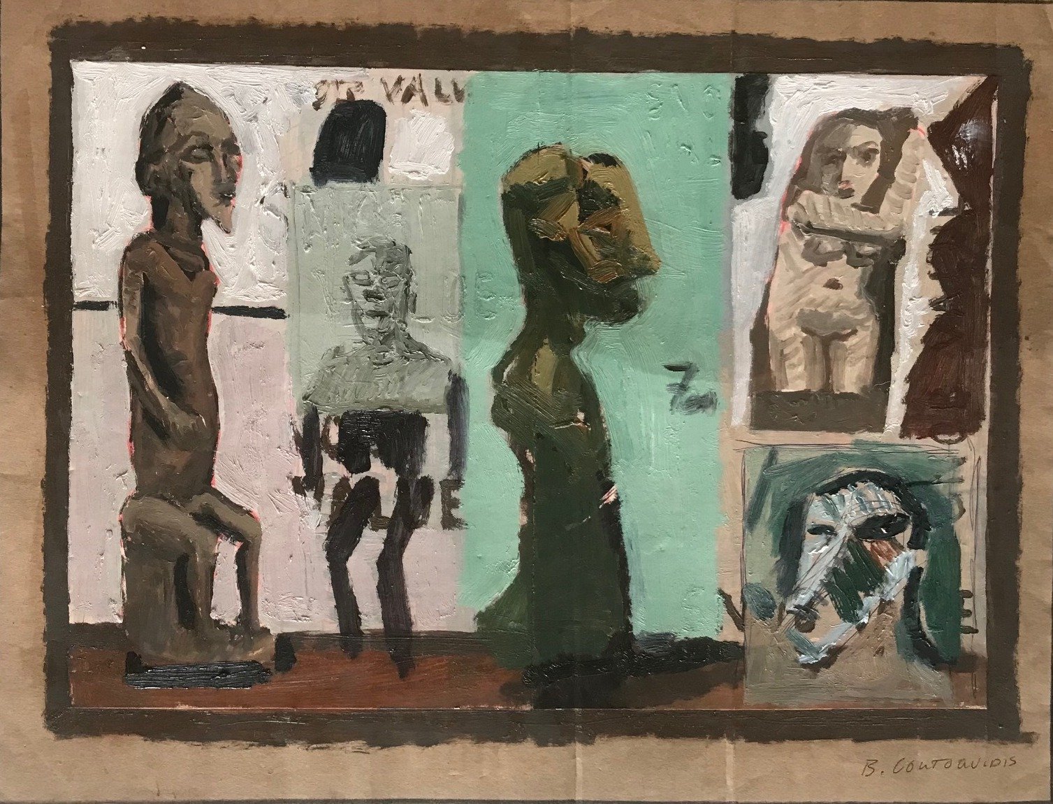 Ben Coutouvidis, Picasso Iberian figures, Oil on Cardboard