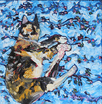 Cat-on-the-Bed oil-on-canvas -.00