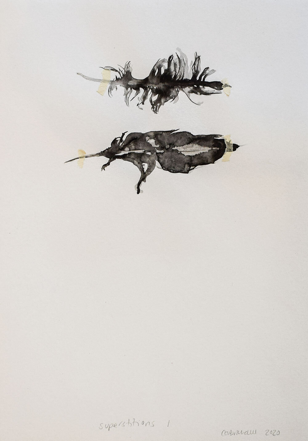 Superstitions 1,  Ink and tape on 240gsm watercolour Canson paper