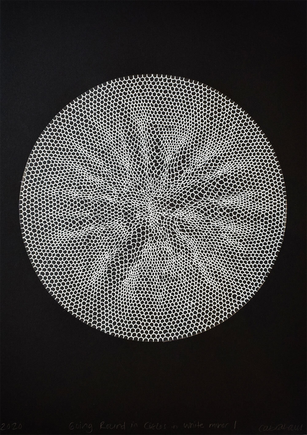 Going Round in Circles in White MinoGel pen on black paper, , 2020