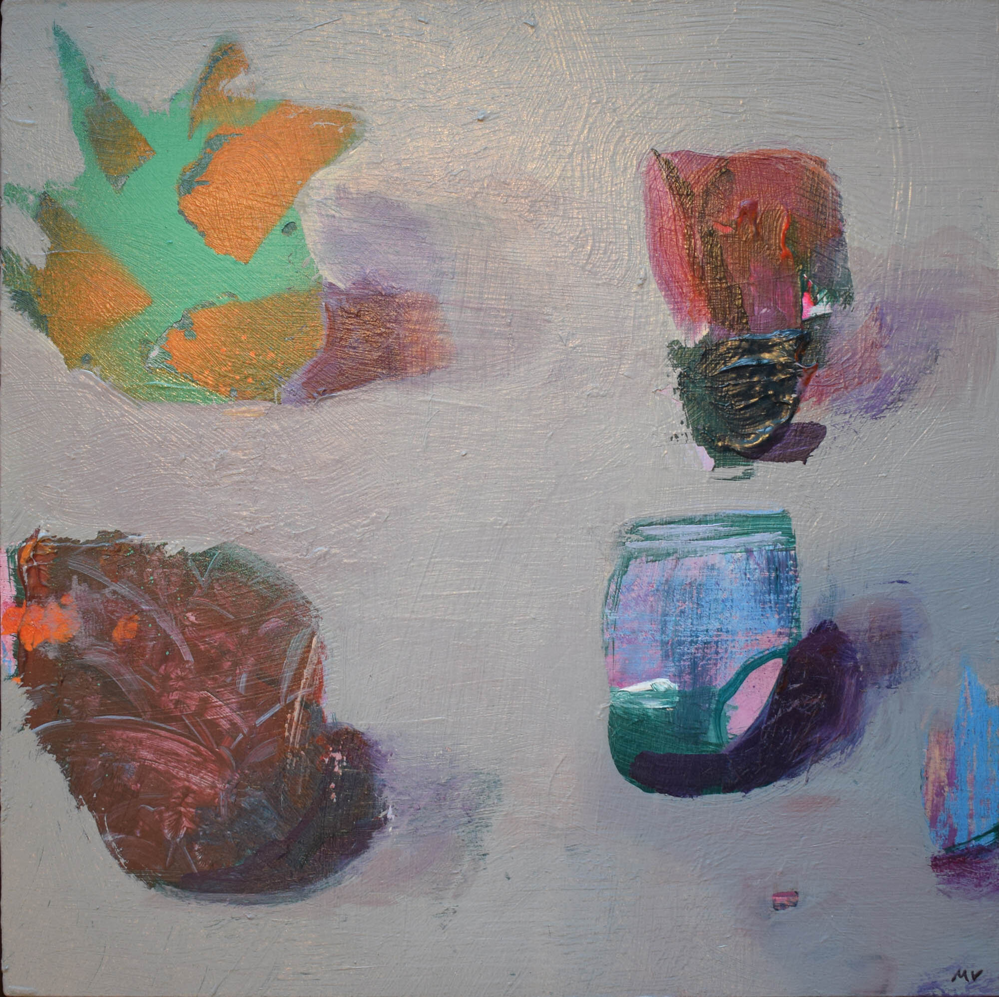 Still Life of Fours,  & Spray Paint on Board