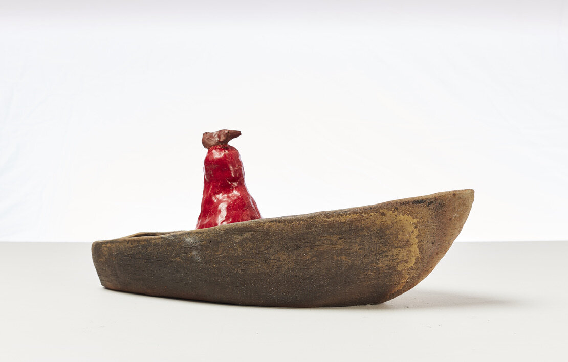 Wilma Cruise, Red Figure in Boat, Wood-fired & Glazed
